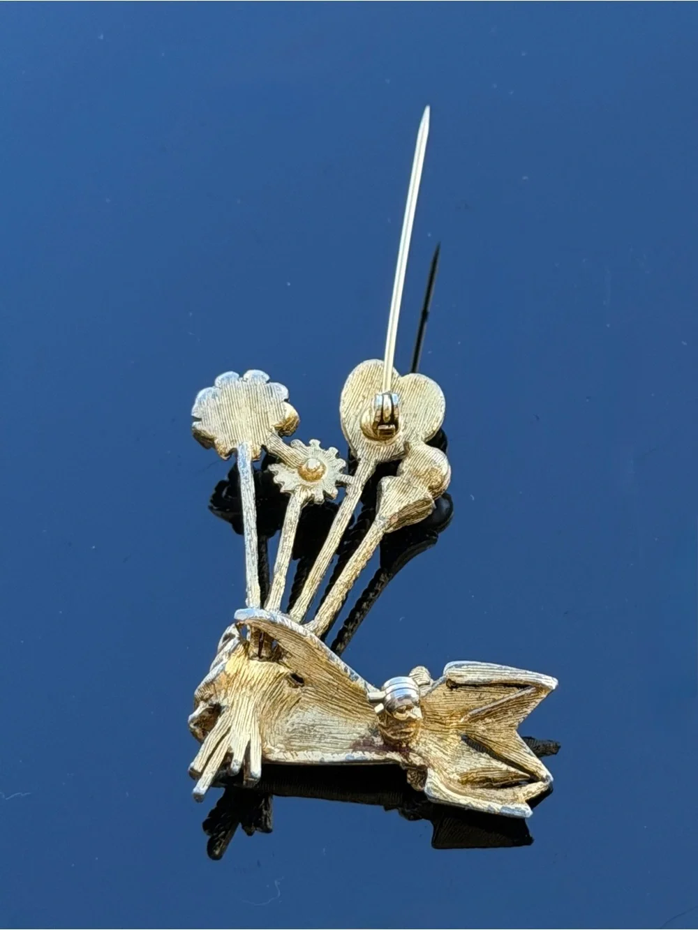 Rare Look Vintage Hand Holding Jeweled Flowers Figural Brooch Statement Pin